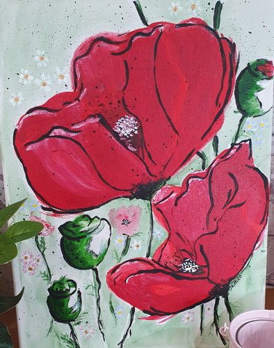 Acrylic, Poppies.